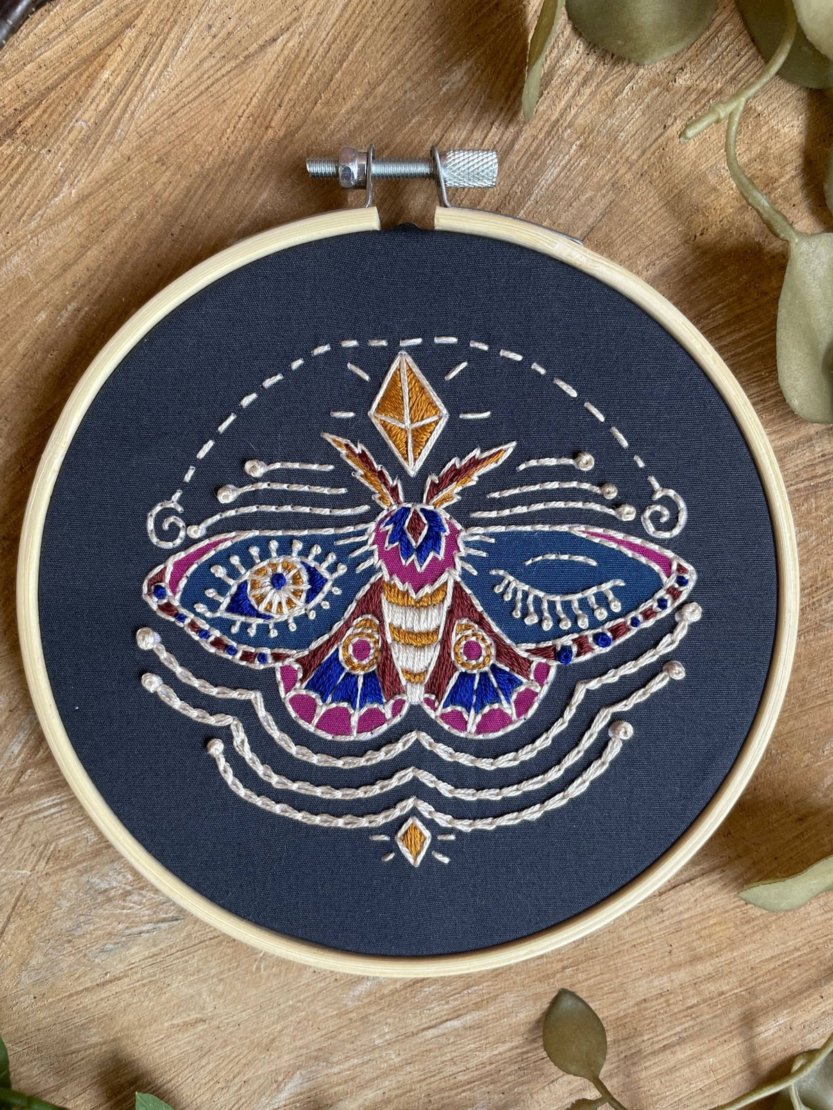 5" Beginner Winking Moth Embroidery Kit - Shop at Persephone's Hearth