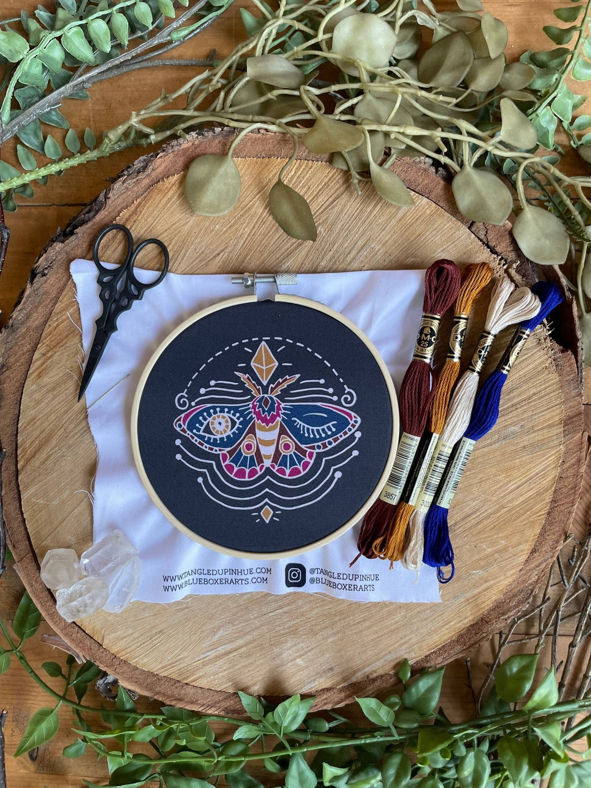 5" Beginner Winking Moth Embroidery Kit - Shop at Persephone's Hearth