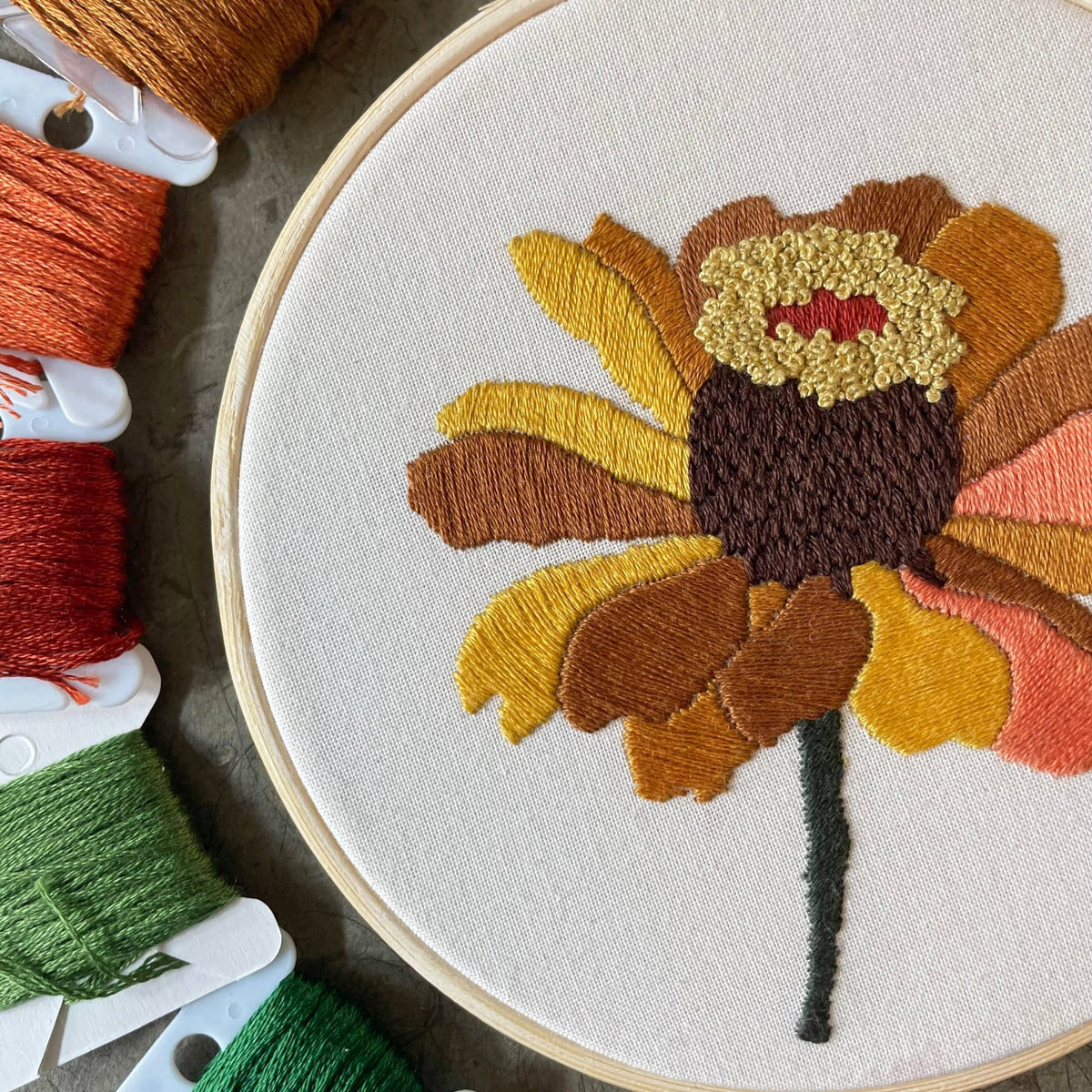 5" Beginner Zinnia No. 1 Embroidery Kit - Shop at Persephone's Hearth