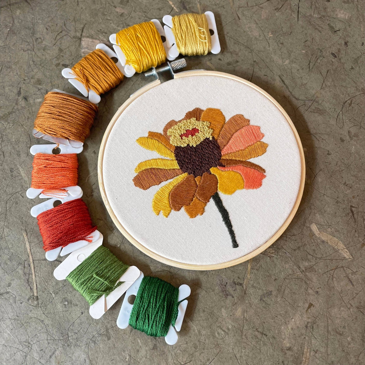 5" Beginner Zinnia No. 1 Embroidery Kit - Shop at Persephone's Hearth