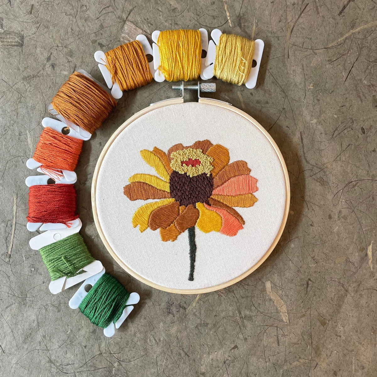 5" Beginner Zinnia No. 1 Embroidery Kit - Shop at Persephone's Hearth