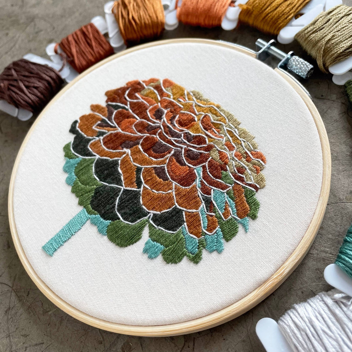 5" Beginner Zinnia No. 2 Embroidery Kit - Shop at Persephone's Hearth