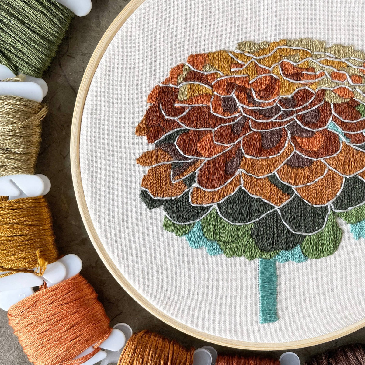 5" Beginner Zinnia No. 2 Embroidery Kit - Shop at Persephone's Hearth