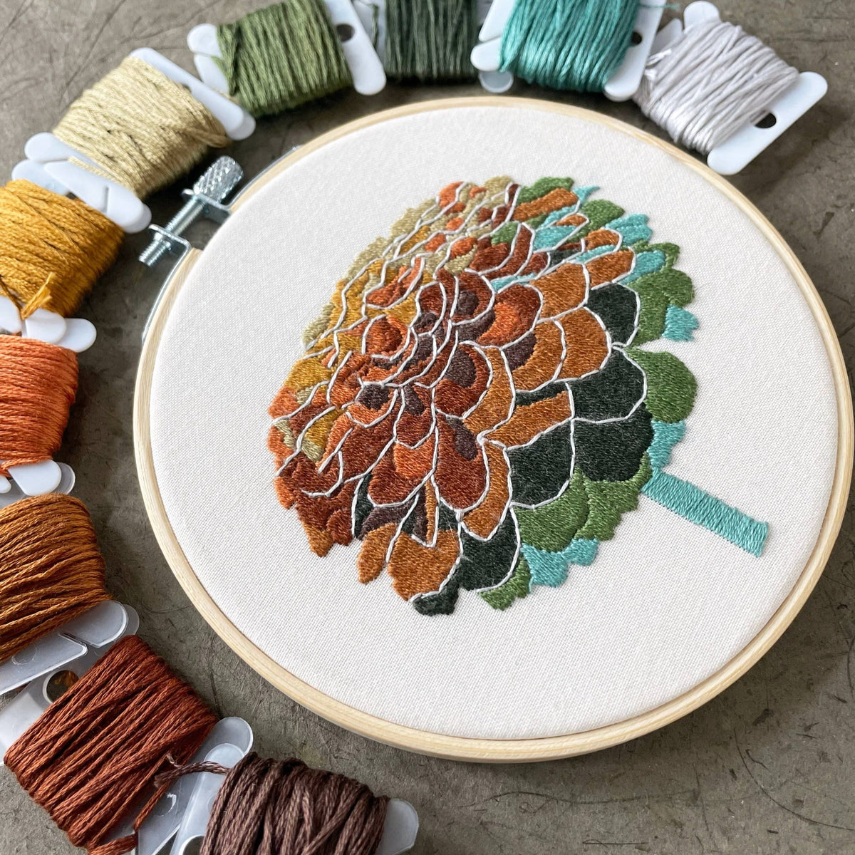 5" Beginner Zinnia No. 2 Embroidery Kit - Shop at Persephone's Hearth