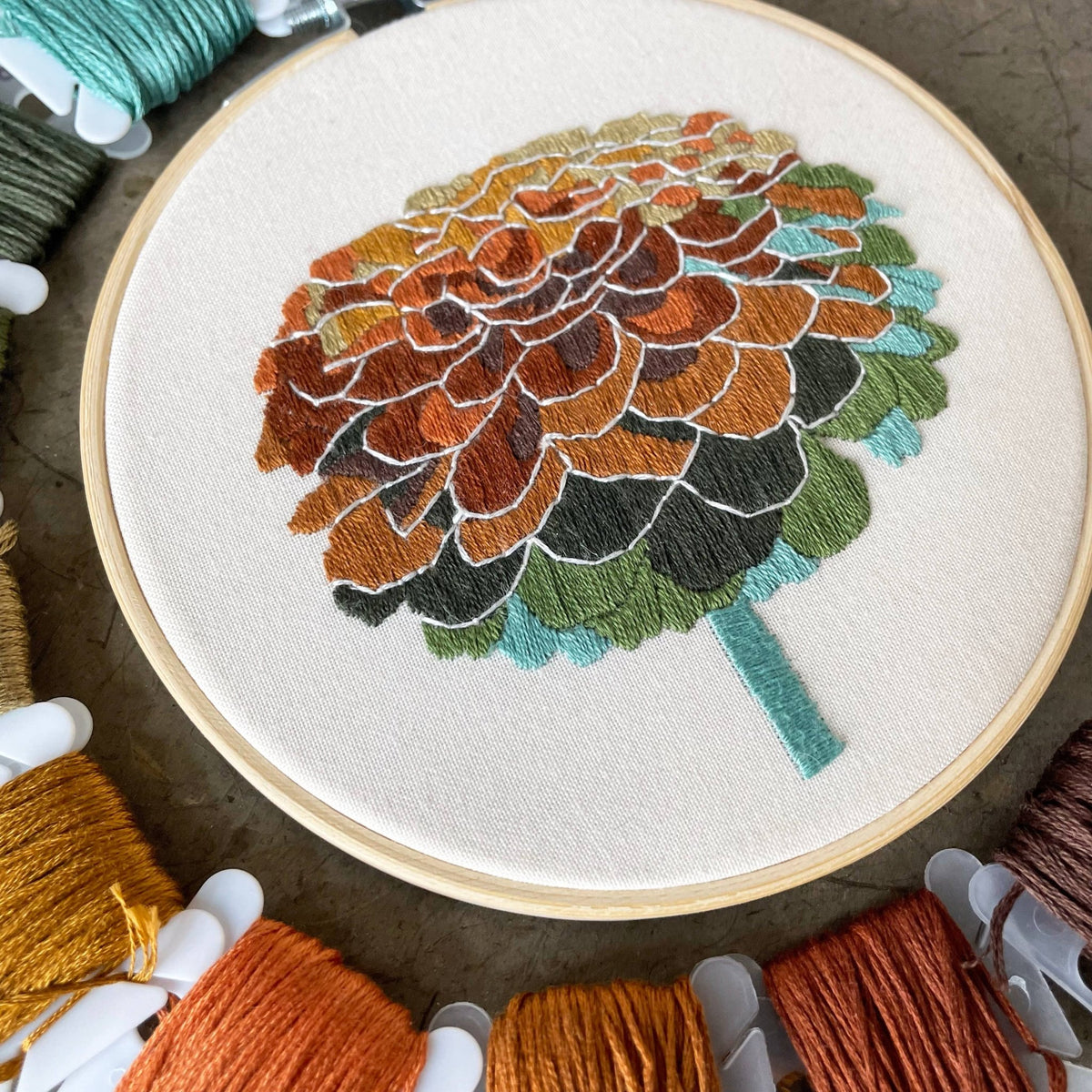 5" Beginner Zinnia No. 2 Embroidery Kit - Shop at Persephone's Hearth