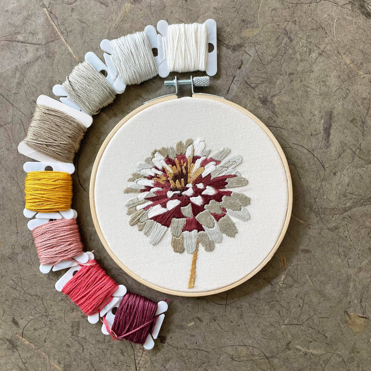 5" Beginner Zinnia No. 3 Embroidery Kit - Shop at Persephone's Hearth