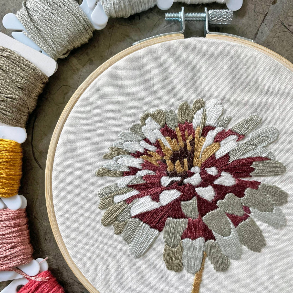 5" Beginner Zinnia No. 3 Embroidery Kit - Shop at Persephone's Hearth