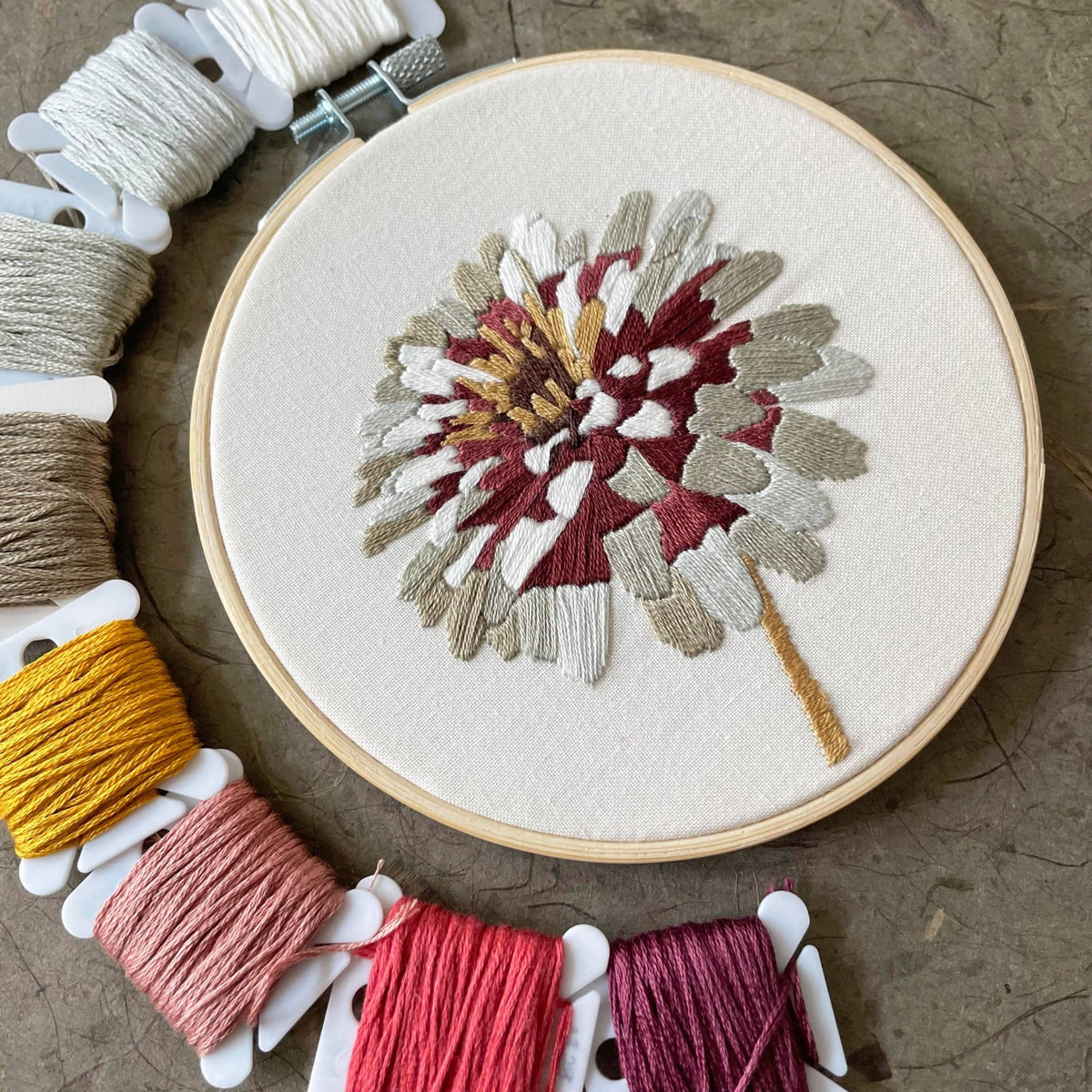 5" Beginner Zinnia No. 3 Embroidery Kit - Shop at Persephone's Hearth
