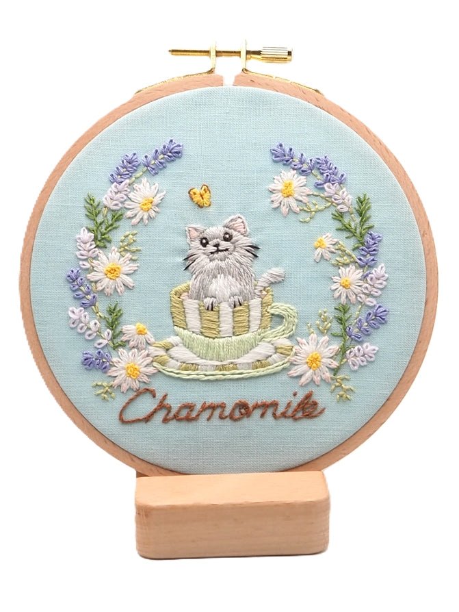 5" Chamomile Tea Cat Embroidery Kit - Shop at Persephone's Hearth