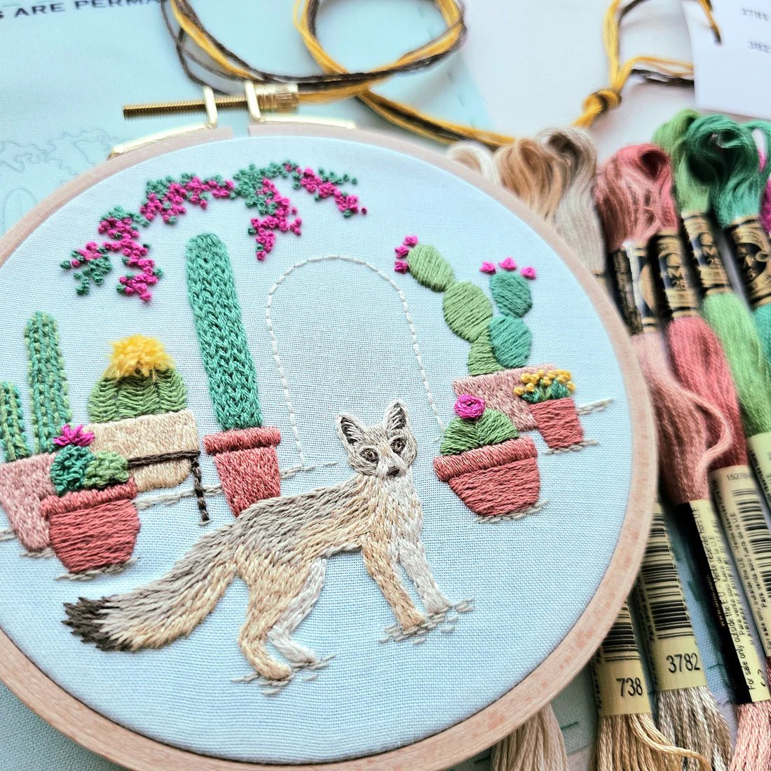 5" Desert Kit Fox Embroidery Kit - Shop at Persephone's Hearth