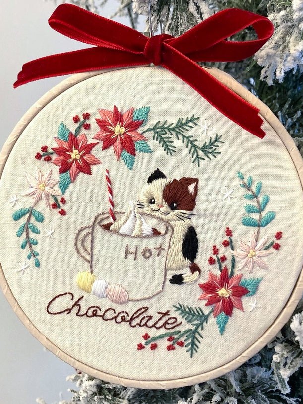 5" Hot Chocolate Cat Embroidery Kit - Shop at Persephone's Hearth