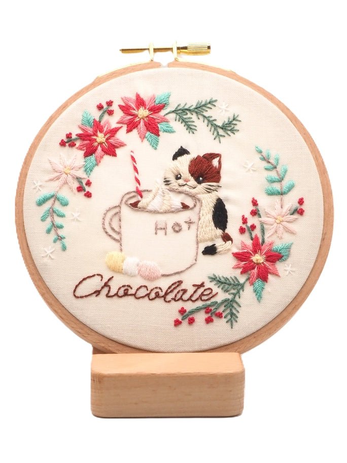 5" Hot Chocolate Cat Embroidery Kit - Shop at Persephone's Hearth