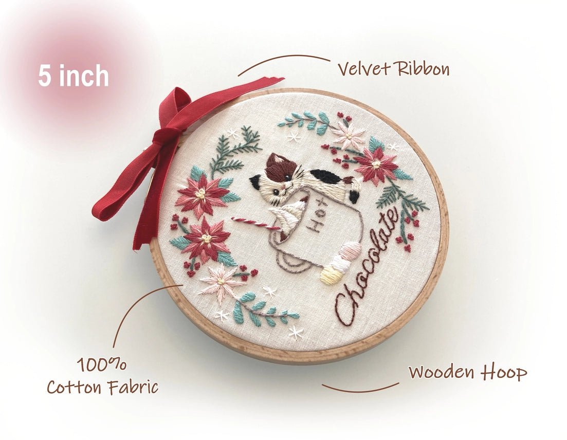 5" Hot Chocolate Cat Embroidery Kit - Shop at Persephone's Hearth