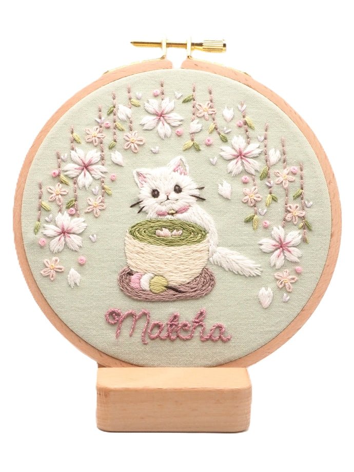5" Matcha Cat Embroidery Kit - Shop at Persephone's Hearth