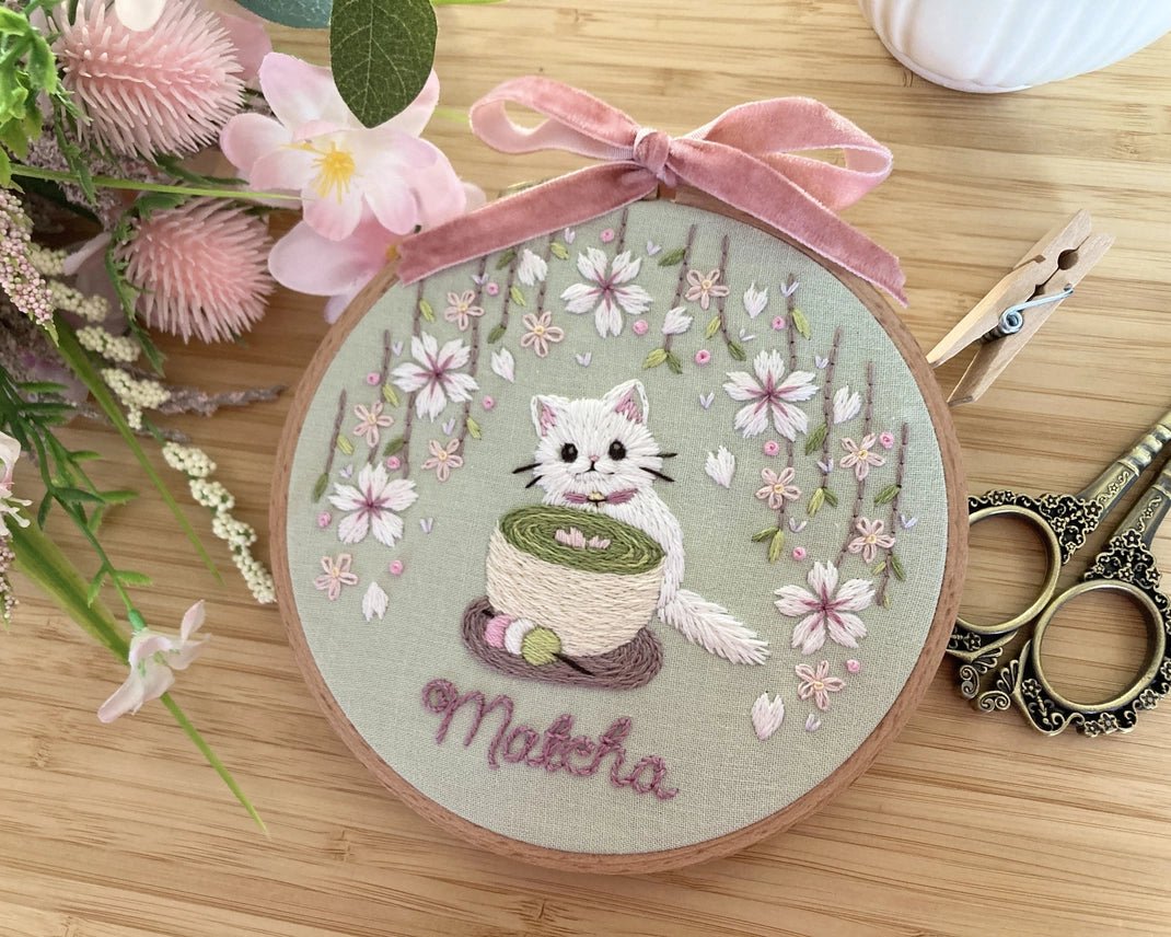 5" Matcha Cat Embroidery Kit - Shop at Persephone's Hearth