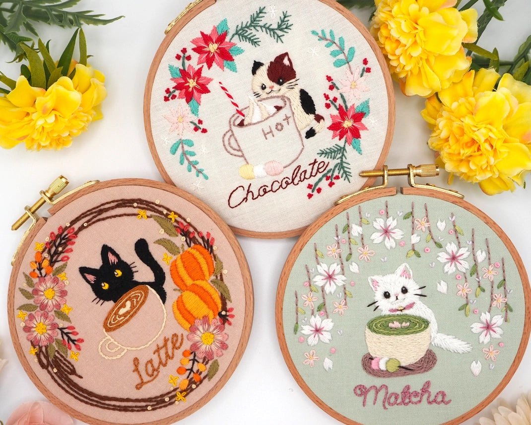 5" Matcha Cat Embroidery Kit - Shop at Persephone's Hearth