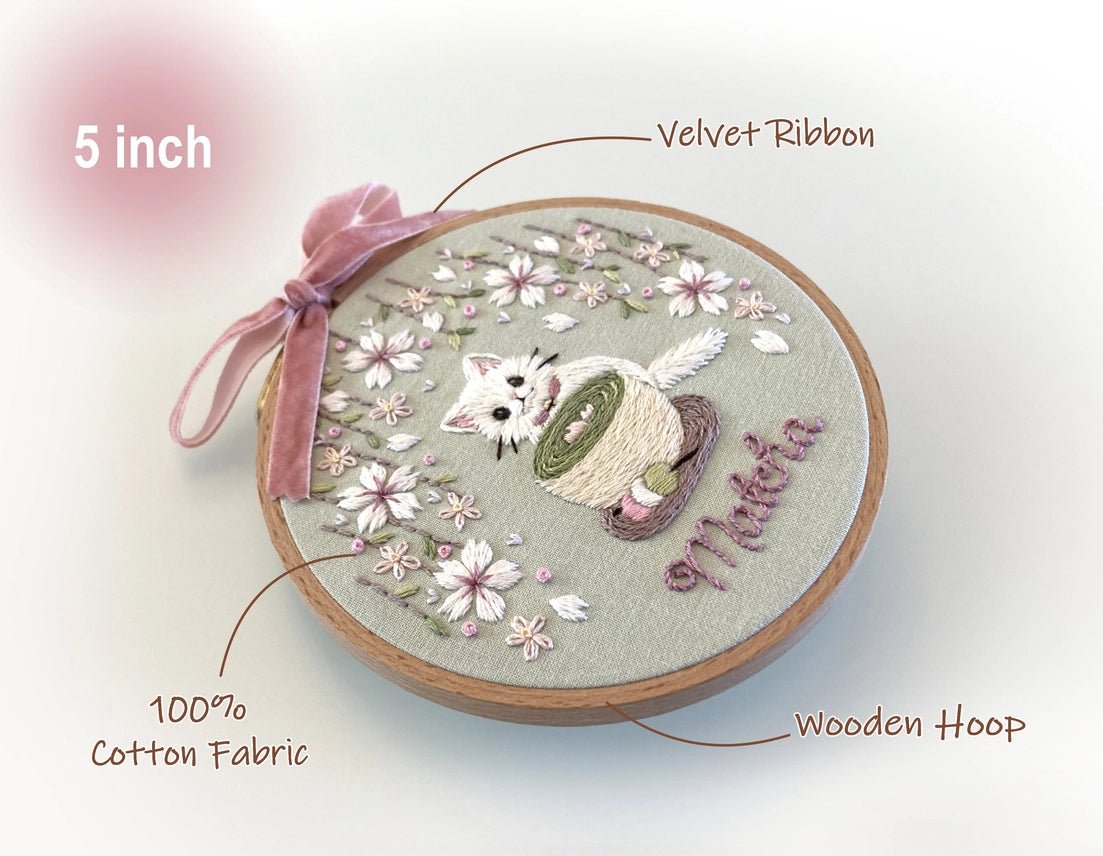 5" Matcha Cat Embroidery Kit - Shop at Persephone's Hearth
