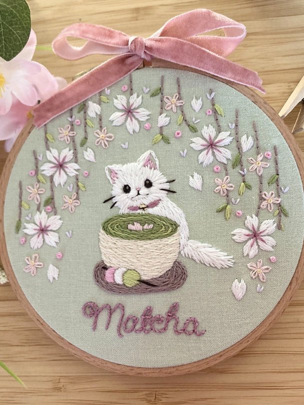 5" Matcha Cat Embroidery Kit - Shop at Persephone's Hearth
