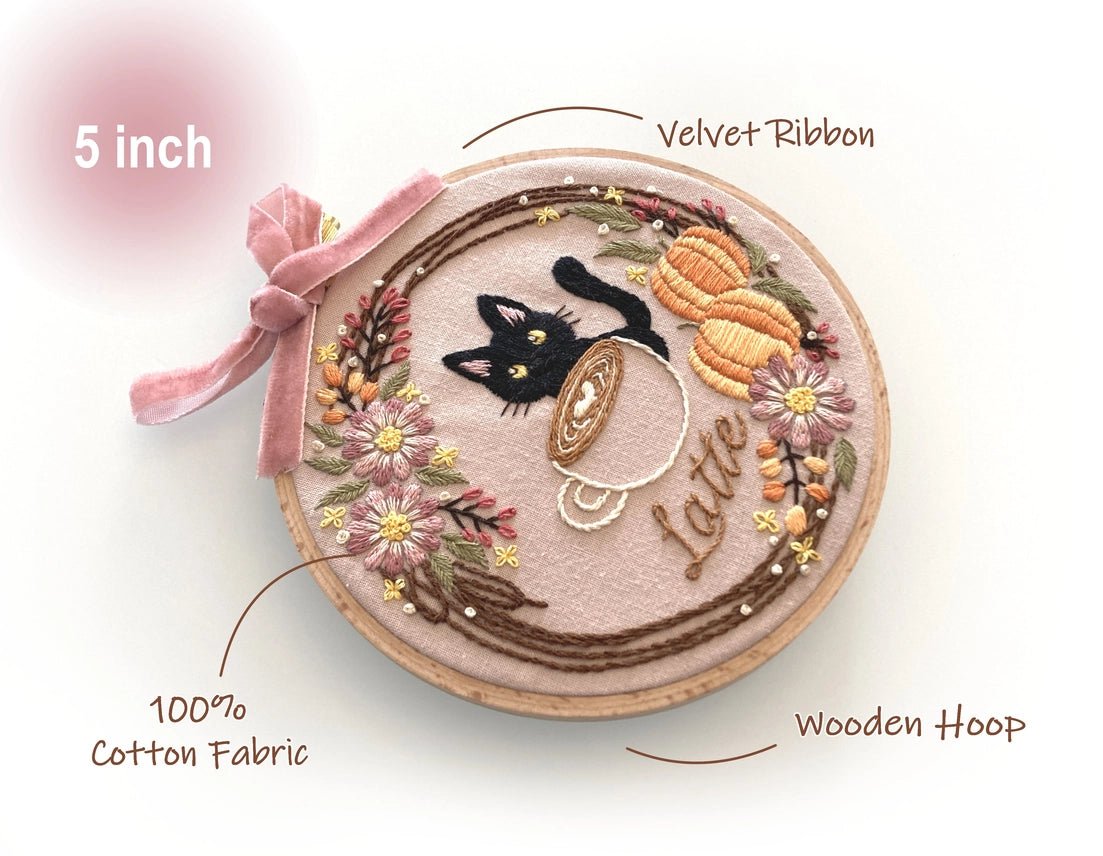 5" Pumpkin Latte Cat Embroidery Kit - Shop at Persephone's Hearth