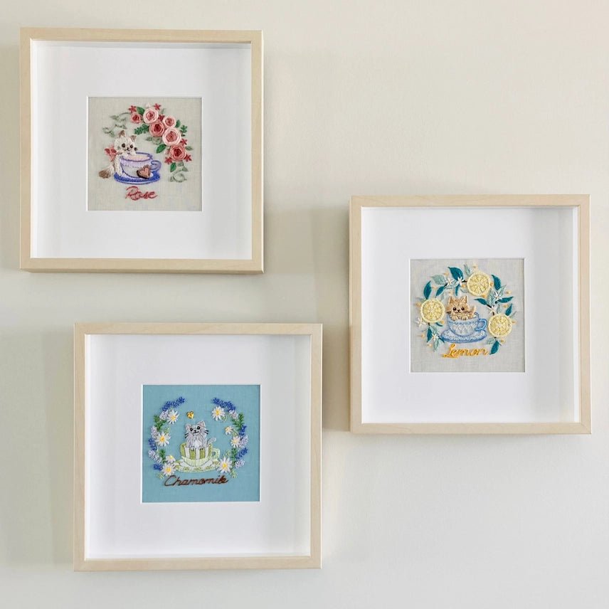 5" Rose Tea Cat Embroidery Kit - Shop at Persephone's Hearth