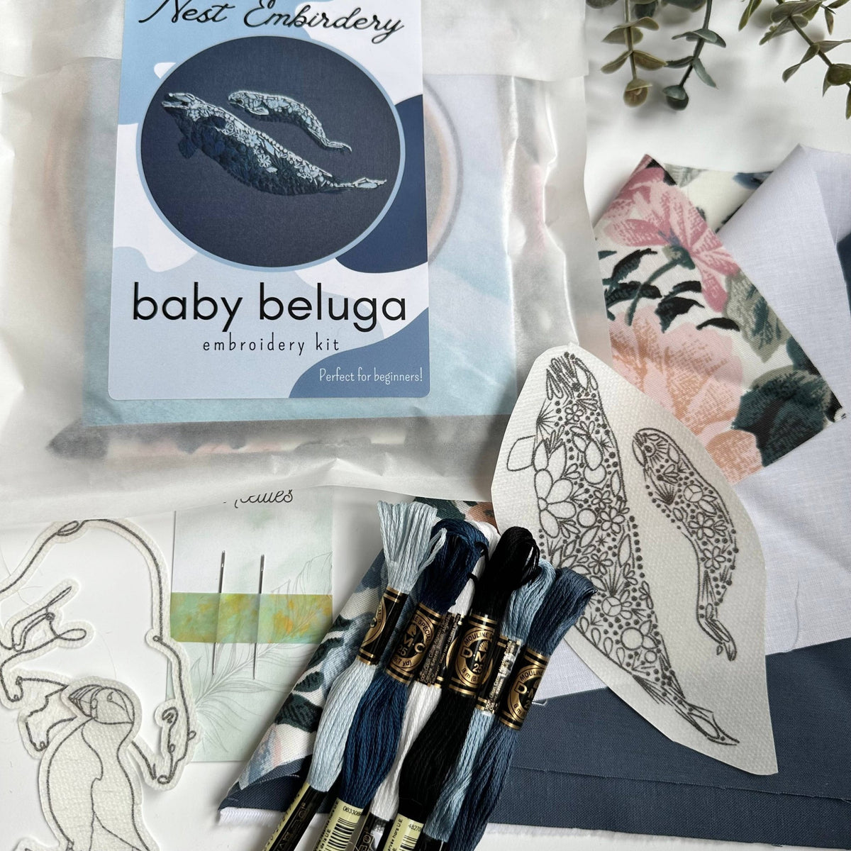 6" Beginner Baby Beluga Emboirdery Kit - Shop at Persephone's Hearth