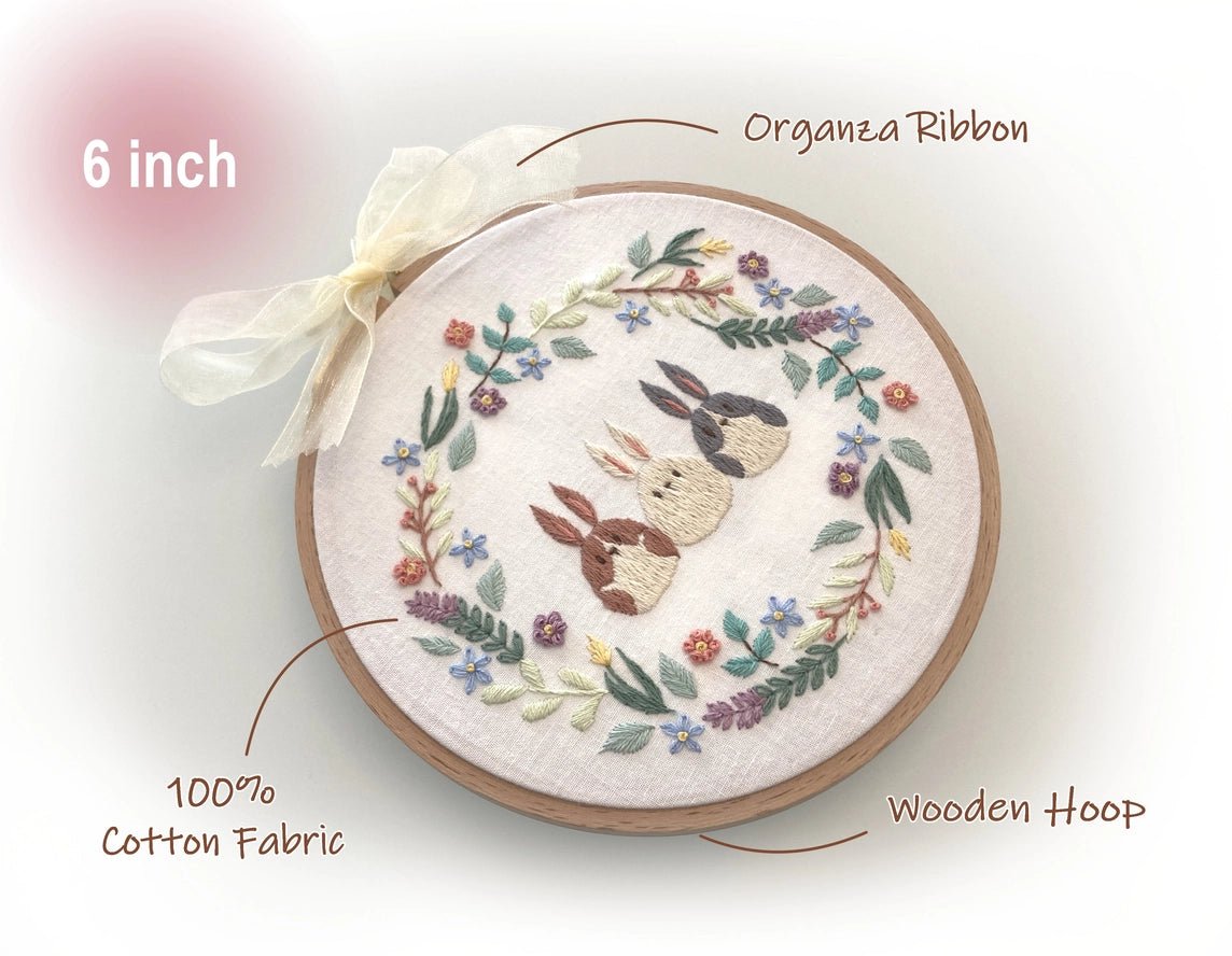 6" Beginner Botanical Bunnies Embroidery Kit - Shop at Persephone's Hearth