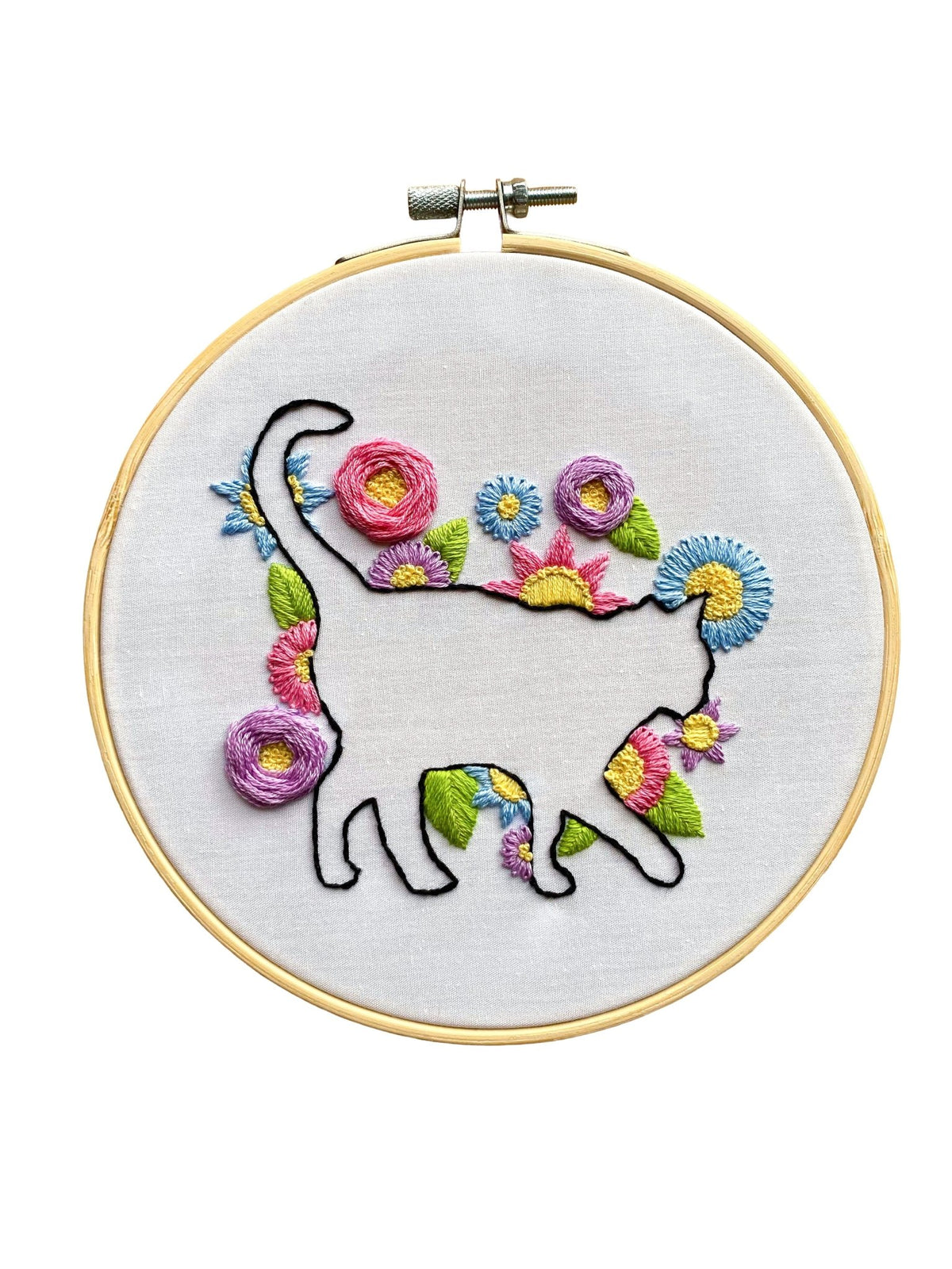 6" Beginner Cat in Bloom Silhouette Sampler Embroidery Kit - Shop at Persephone's Hearth