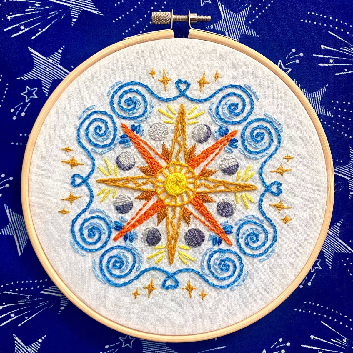 6" Beginner Celestial Mandala Sampler Embroidery Kit - Shop at Persephone's Hearth
