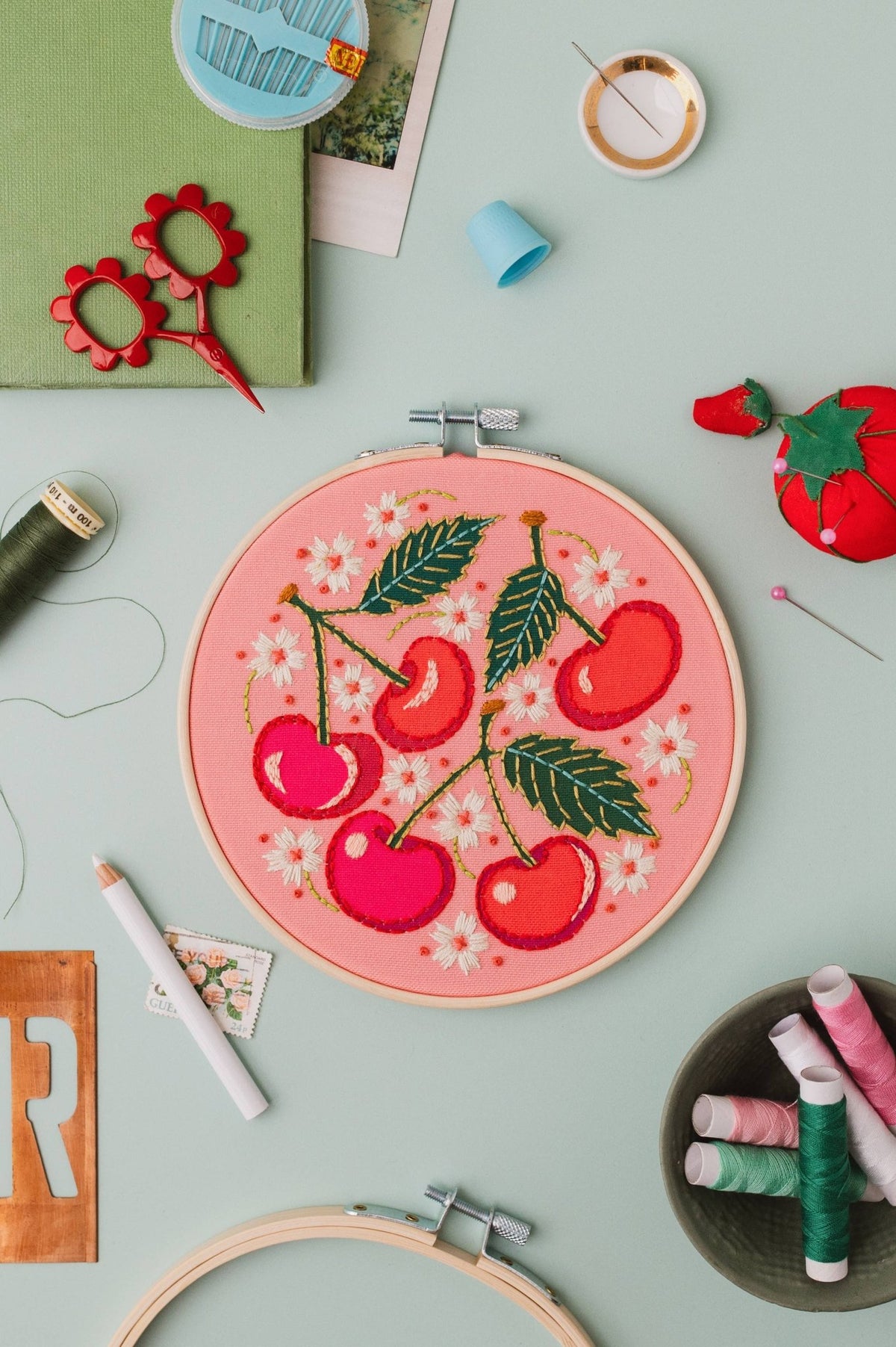 6" Beginner Cherries Embroidery Kit - Shop at Persephone's Hearth