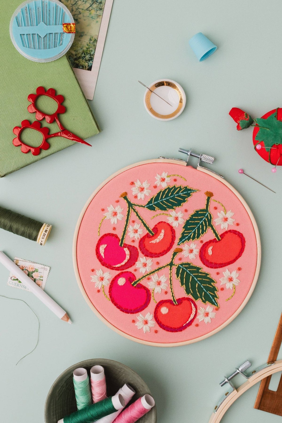 6" Beginner Cherries Embroidery Kit - Shop at Persephone's Hearth