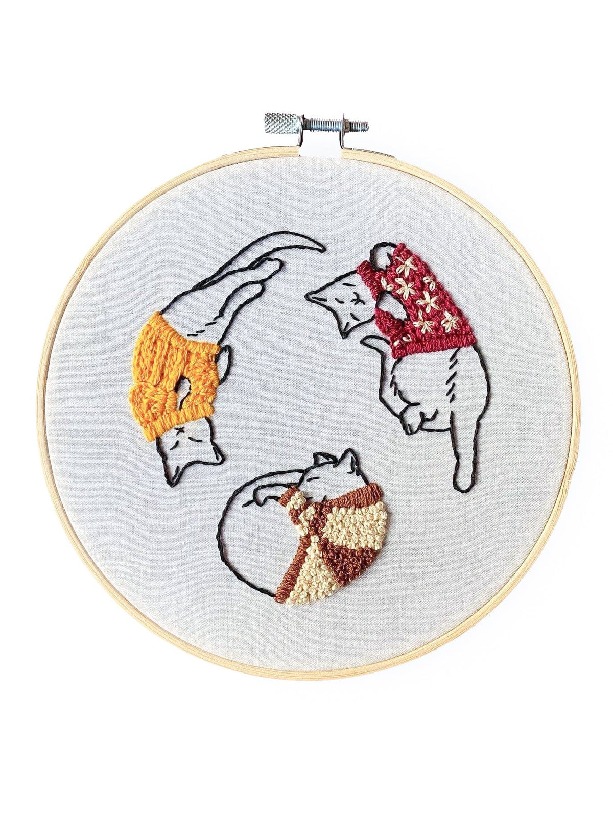 6" Beginner "Cozy Sweater Kitties" Embroidery Kit - Shop at Persephone's Hearth