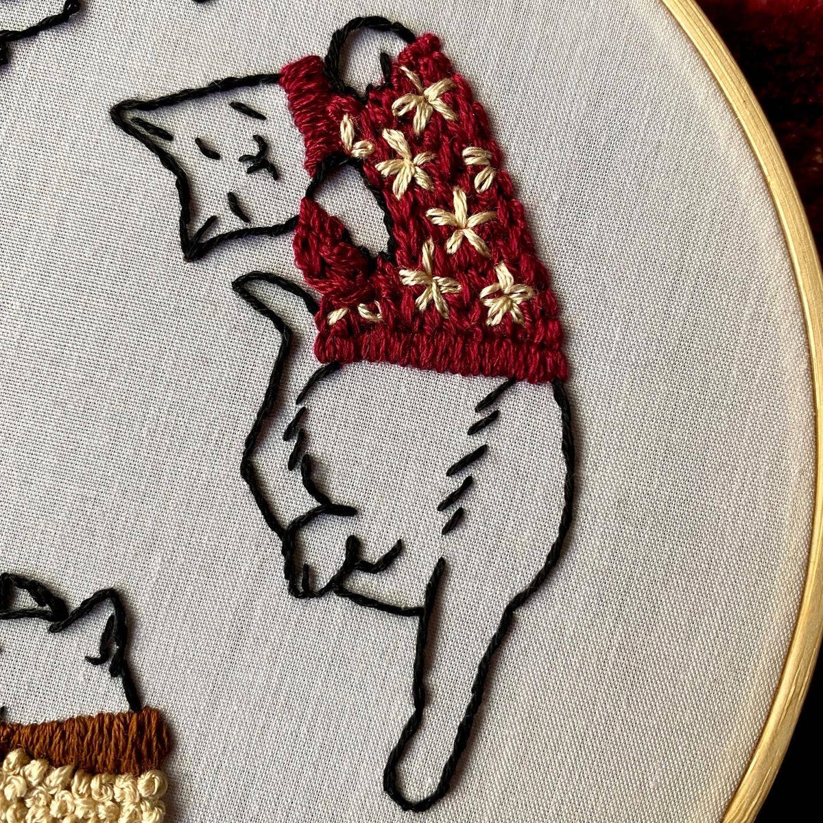 6" Beginner "Cozy Sweater Kitties" Embroidery Kit - Shop at Persephone's Hearth