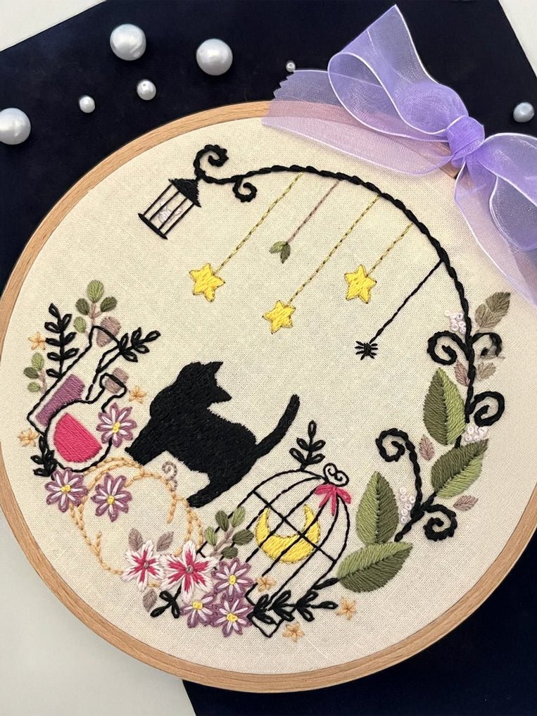 6" Beginner Fantasy Halloween Cat Embroidery Kit - Shop at Persephone's Hearth