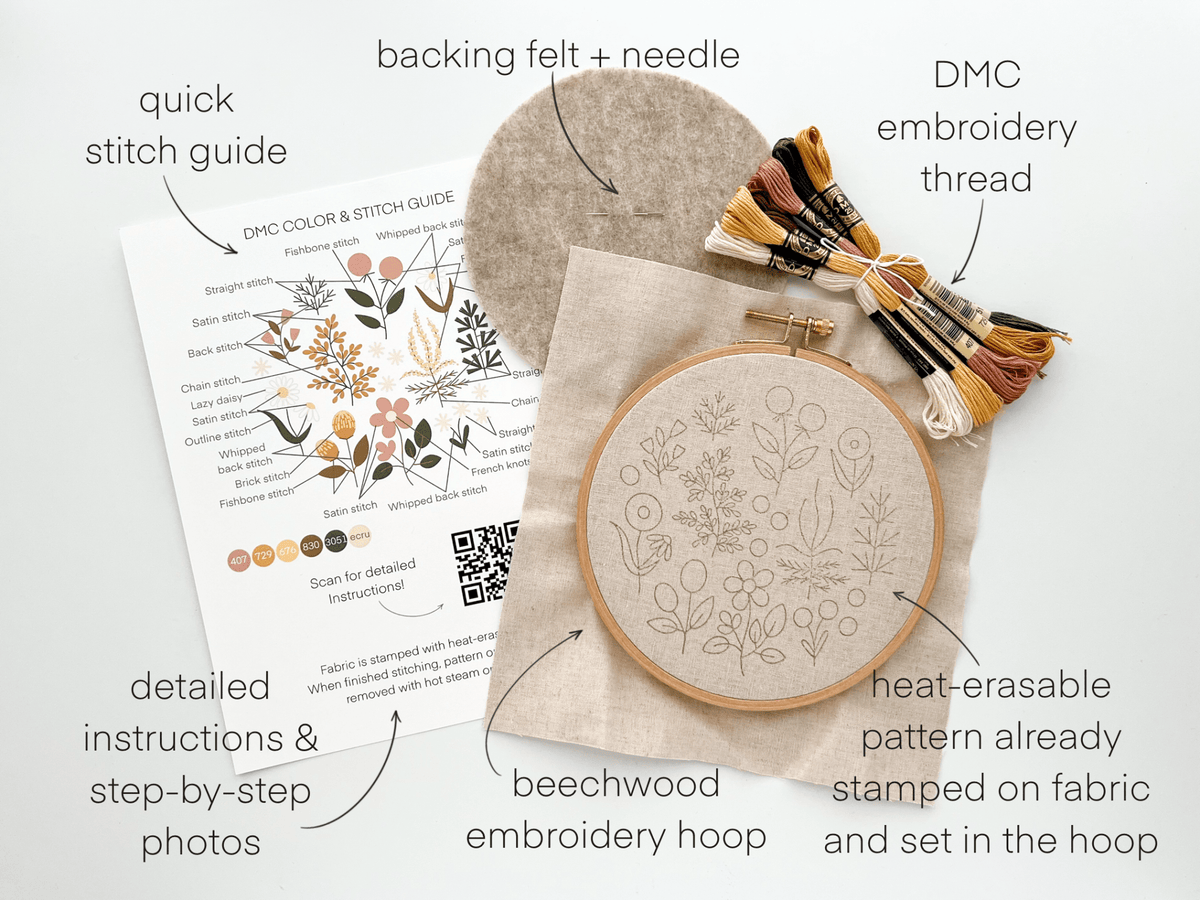 6" Beginner Floral Embroidery Kit - Shop at Persephone's Hearth