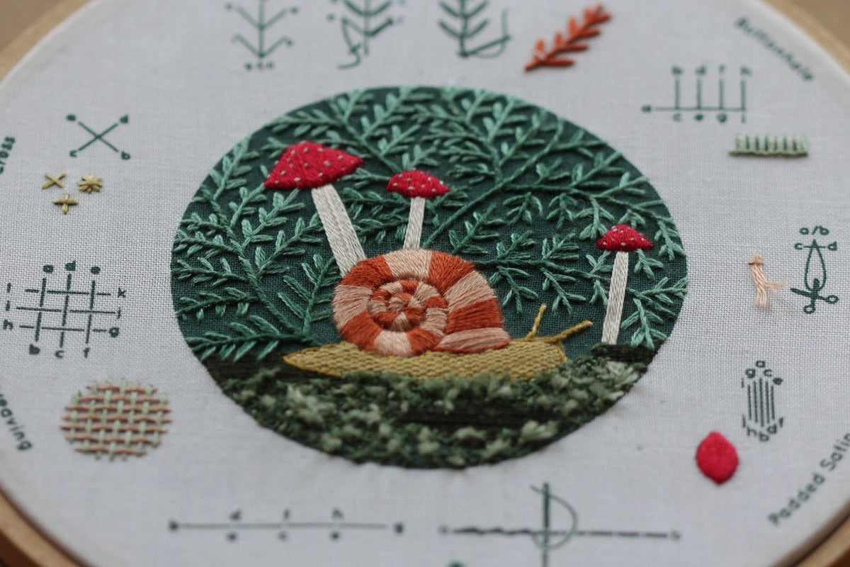 6" Beginner "Forest Floor" Embroidery Sampler - Shop at Persephone's Hearth