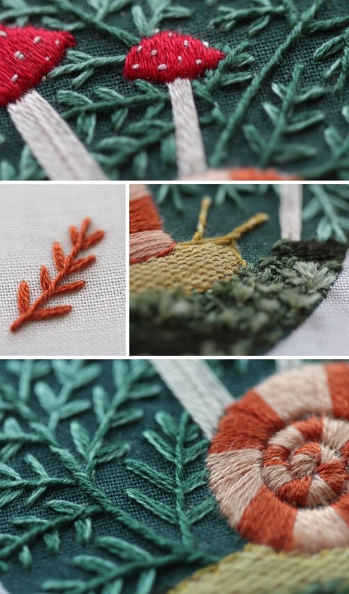 6" Beginner "Forest Floor" Embroidery Sampler - Shop at Persephone's Hearth