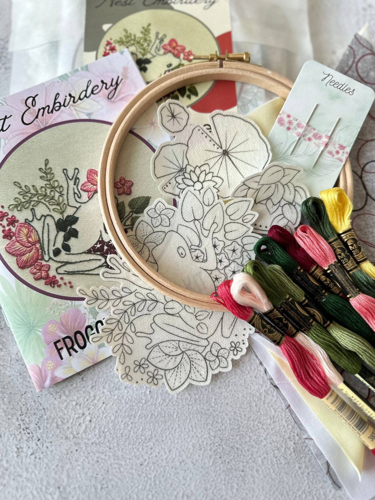 6" Beginner Froggy Flowers Embroidery Kit - Shop at Persephone's Hearth