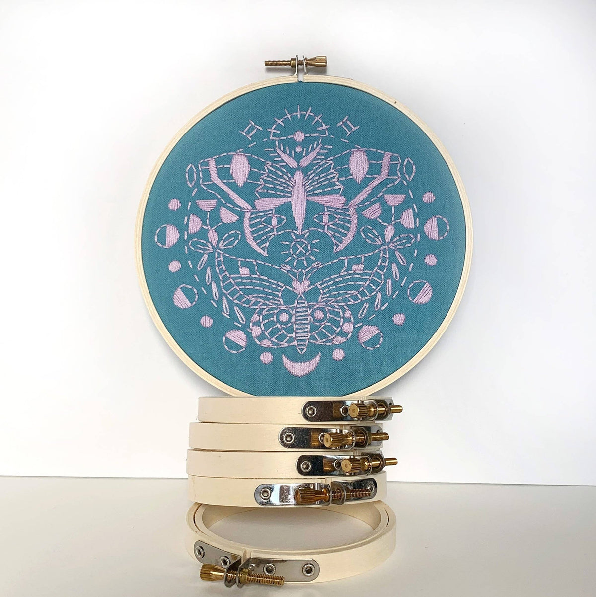 6" Beginner Gemini Moths Embroidery Kit - Shop at Persephone's Hearth