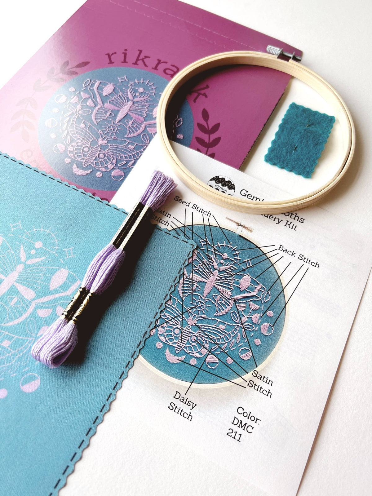 6" Beginner Gemini Moths Embroidery Kit - Shop at Persephone's Hearth
