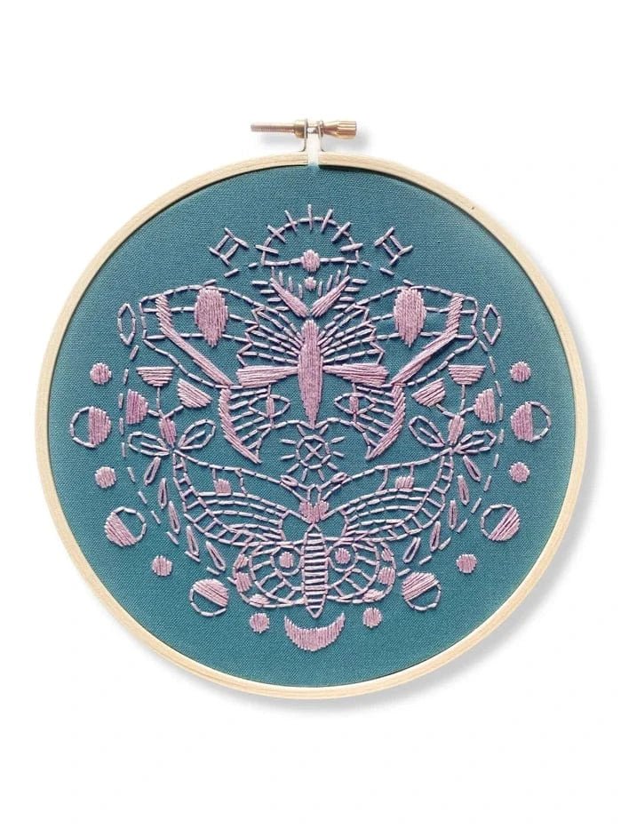 6" Beginner Gemini Moths Embroidery Kit - Shop at Persephone's Hearth