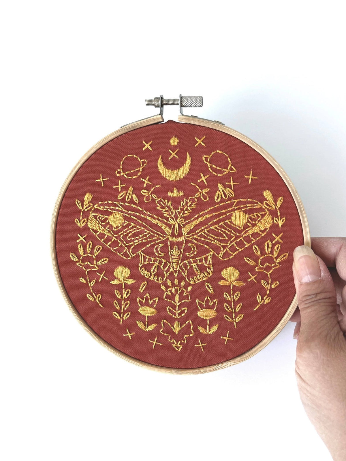 6" Beginner Golden Moth Embroidery Kit - Shop at Persephone's Hearth
