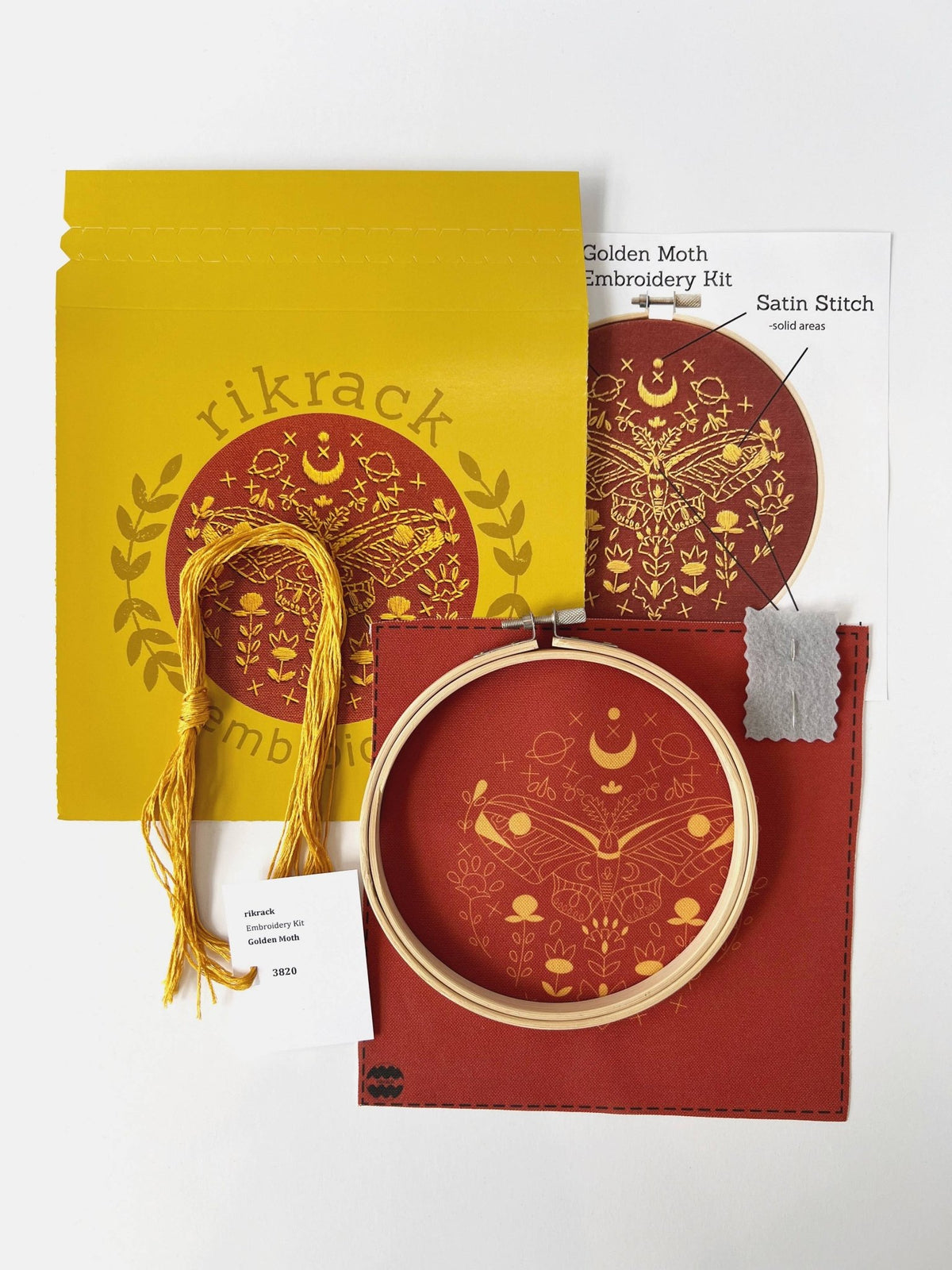 6" Beginner Golden Moth Embroidery Kit - Shop at Persephone's Hearth