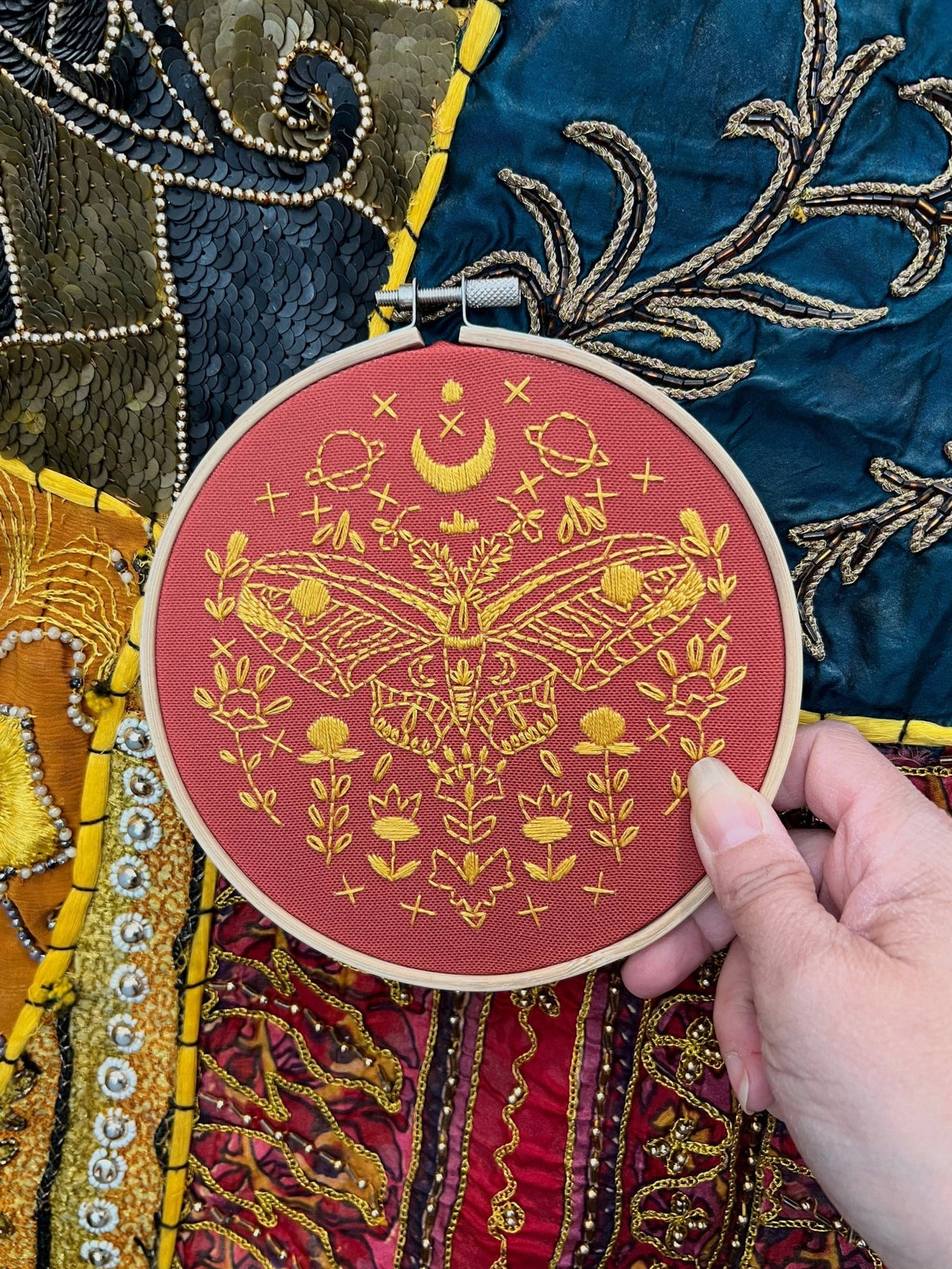 6" Beginner Golden Moth Embroidery Kit - Shop at Persephone's Hearth