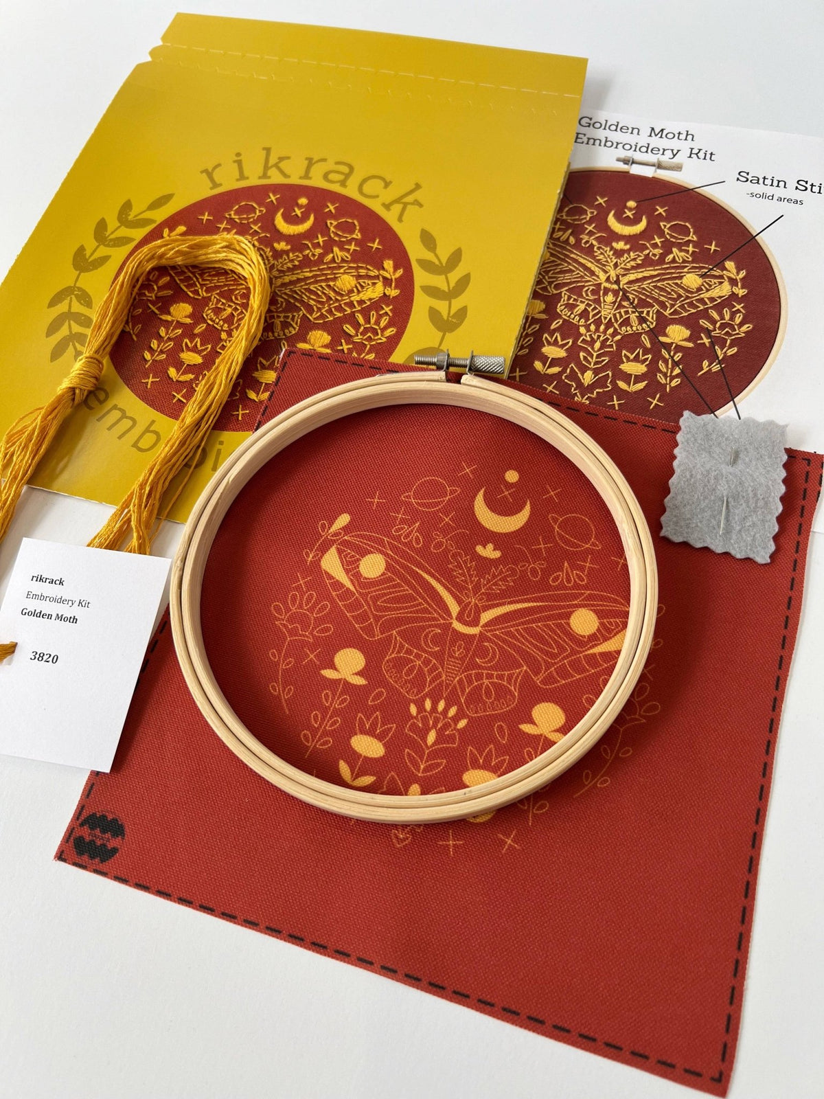 6" Beginner Golden Moth Embroidery Kit - Shop at Persephone's Hearth
