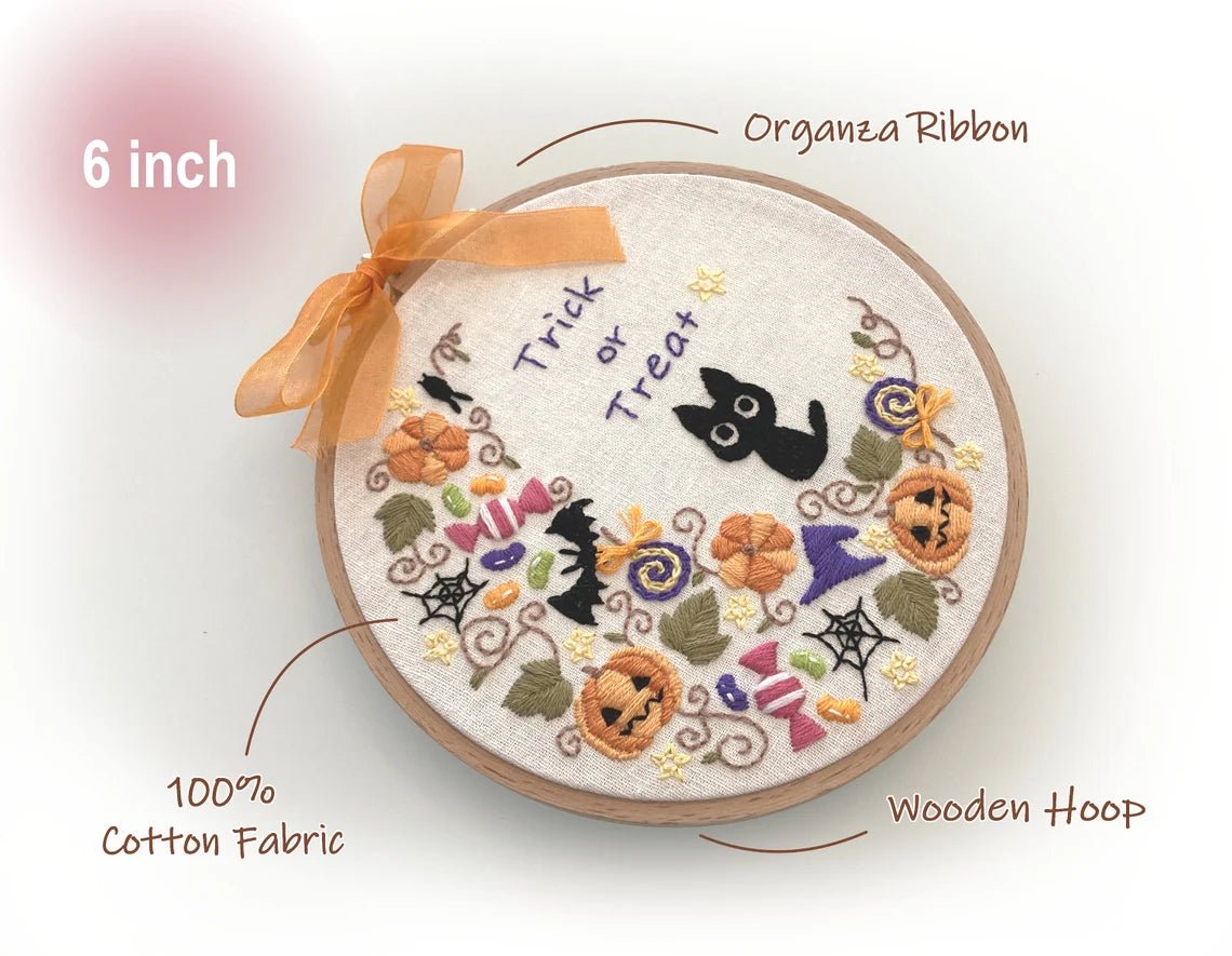 6" Beginner Halloween Cat Embroidery Kit - Shop at Persephone's Hearth