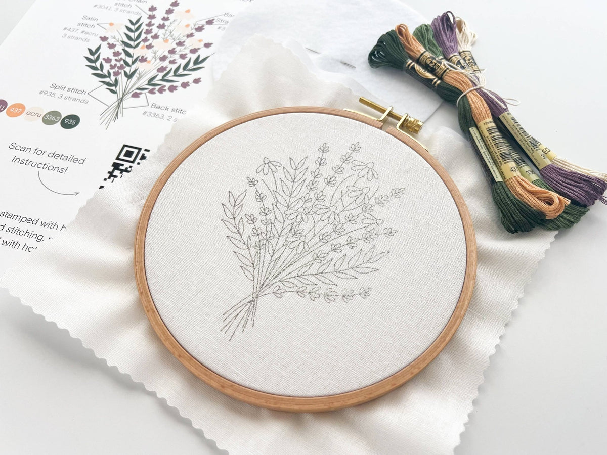 6" Beginner Lavender and Daisies Embroidery Kit - Shop at Persephone's Hearth