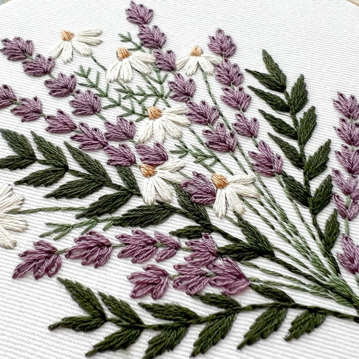 6" Beginner Lavender and Daisies Embroidery Kit - Shop at Persephone's Hearth