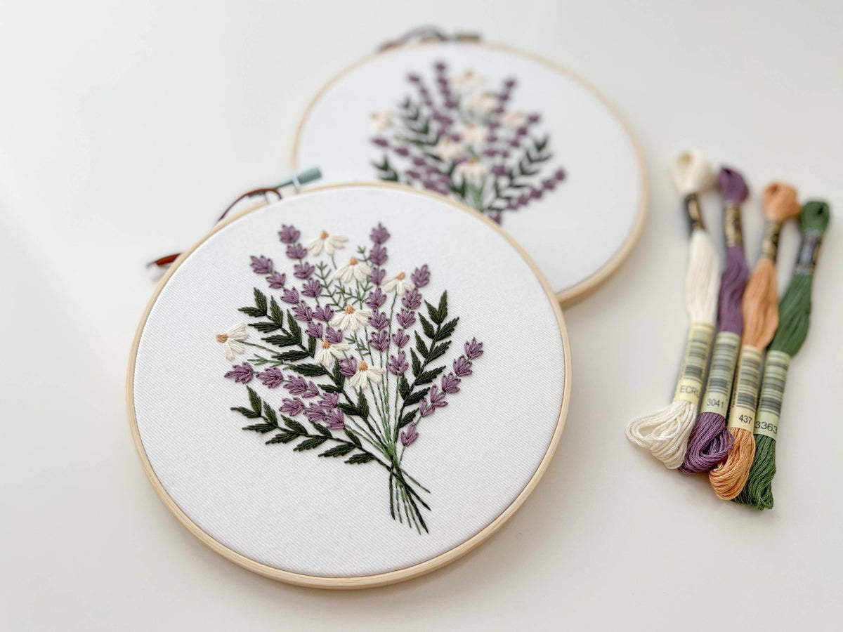6" Beginner Lavender and Daisies Embroidery Kit - Shop at Persephone's Hearth