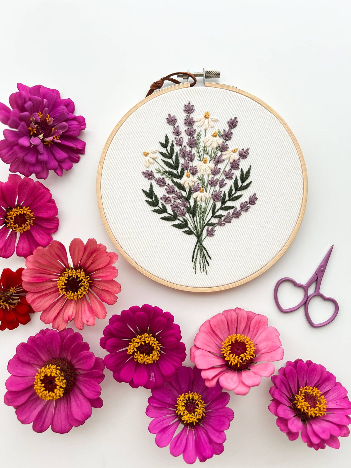 6" Beginner Lavender and Daisies Embroidery Kit - Shop at Persephone's Hearth