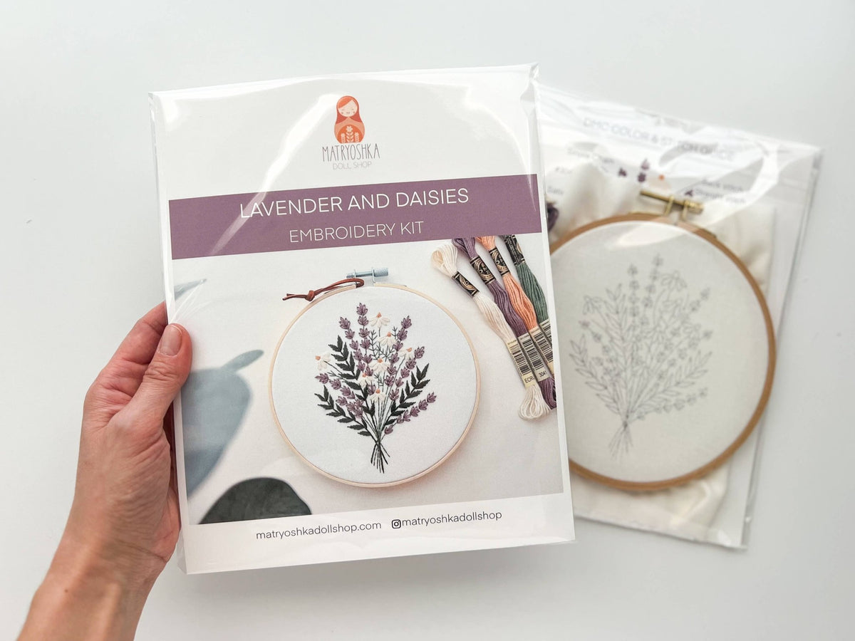 6" Beginner Lavender and Daisies Embroidery Kit - Shop at Persephone's Hearth